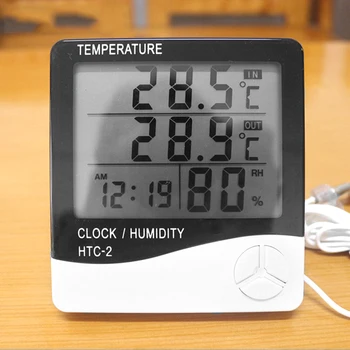 

LCD Digital Temperature Humidity Meter HTC-2 Home Indoor Outdoor Hygrometer Thermometer Weather Station With Clock Home Tools