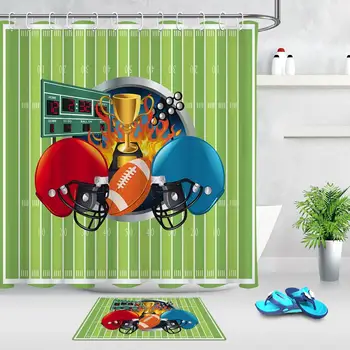 

Polyester Fabric Football Helmet Modern Athlete Stadium Shower Curtain Sets Bathroom Home Decor with Hooks Waterproof Washable