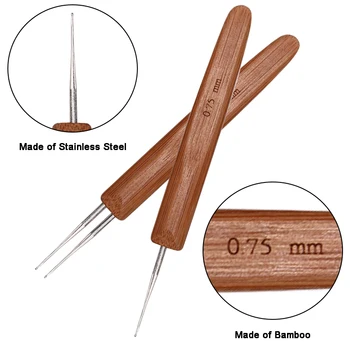 

0.75Mm Double Crochet Needle For Locs Bamboo Dreadlock Crochet Hook Plussign Dreadlock Needle For Braids