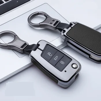 

New Galvanzed Alloy&Leather Car key case cover For Volkswagen VW Bora POLO GOLF7 mk7 Passat TIGUAN for Skoda Octavia Accessories