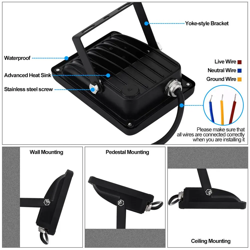 Floodlight Led RGB 10W 20W 30W 50W AC85-265V Waterproof Led Spotlight Outdoor Lighting Landscape Lighting With Memory Features