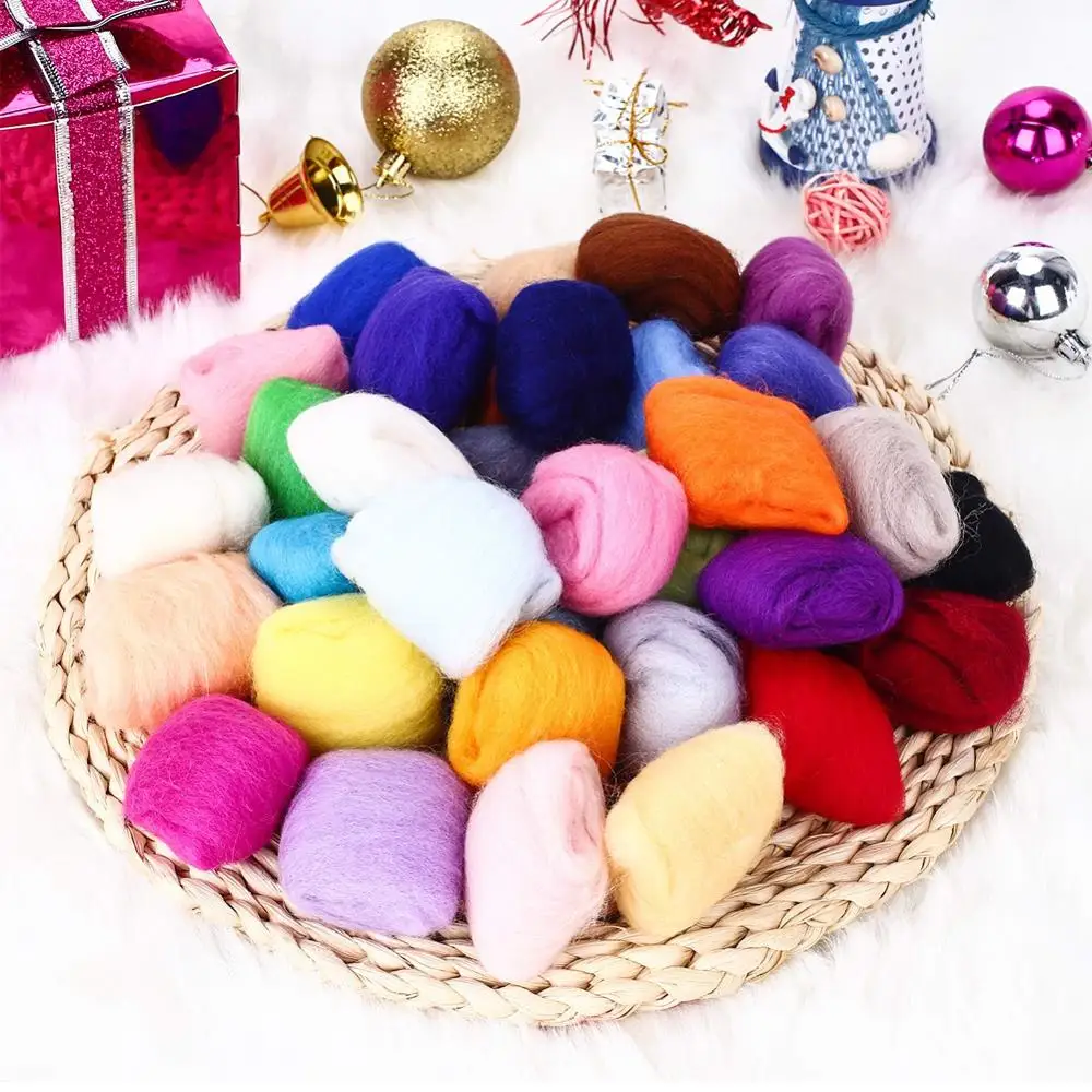 MIUSIE 50g/bag Merino Wool Tops Roving Dyed Spinning Felting Fibre For Needle Felting Wet DIY Fun Doll Needlework Raw Wool Felt