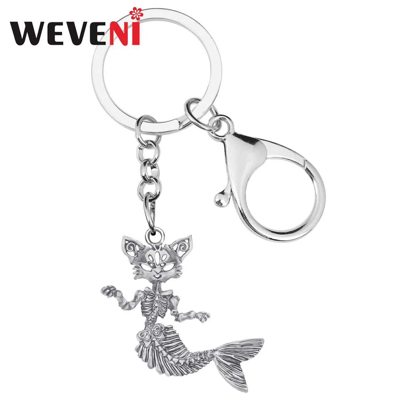 WEVENI Halloween Alloy Plated Antique Gold Skull Fish Keychains Cat Keyring Jewelry For Women Girl Kid Funny Gift Car Decoration | Украшения