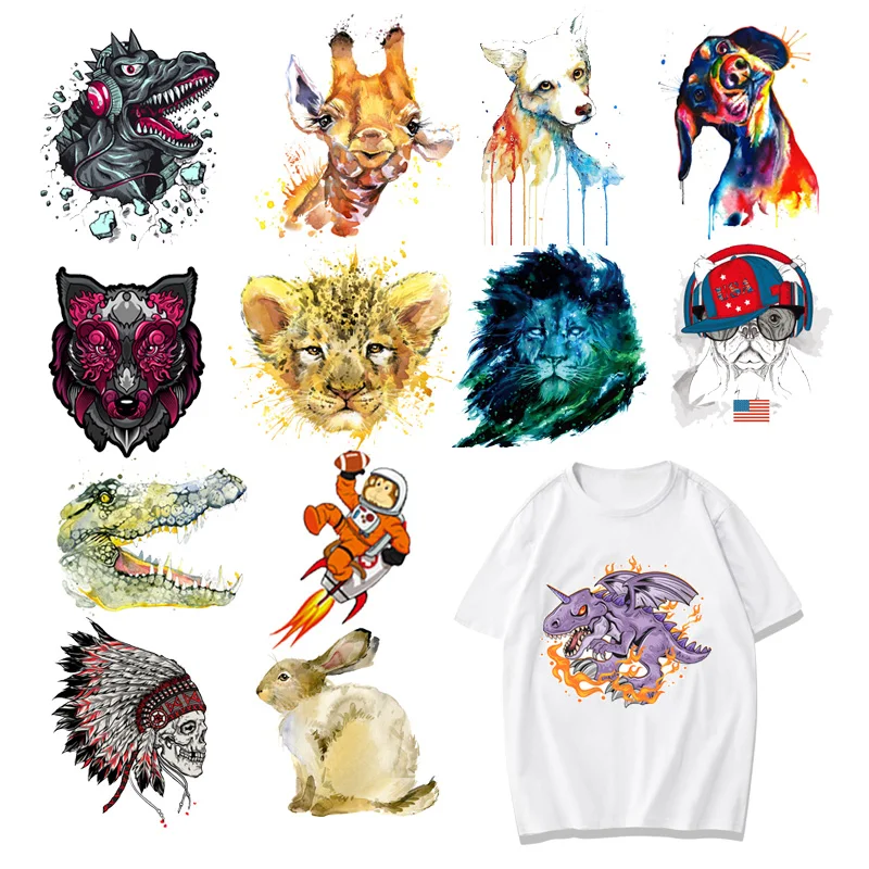 

Iron-on Clothes Patches Animal Dinosaur Lion Wolf Crocodile Heat Transfers Vinyl Patch Children Boy Girl DIY Clothing Sticker F