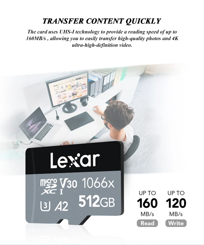 camera memory card Original Lexar Professional Micro SD Card 633X 1066x 64GB 128GB 256GB Flash Card V30 A2 Class 10 SDXC Max 160MB/s For Camera biggest sd card