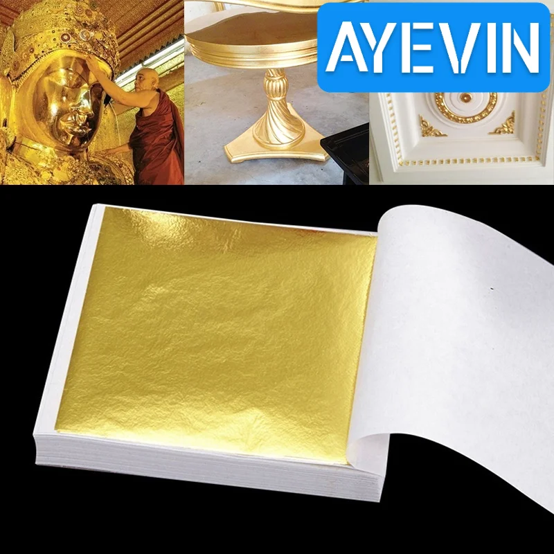 

100Pcs Shiny Gold Leaf 9x9cm 100 Sheets Practical for Gilding Funiture Lines Wall Crafts Handicrafts Gilding Decoration