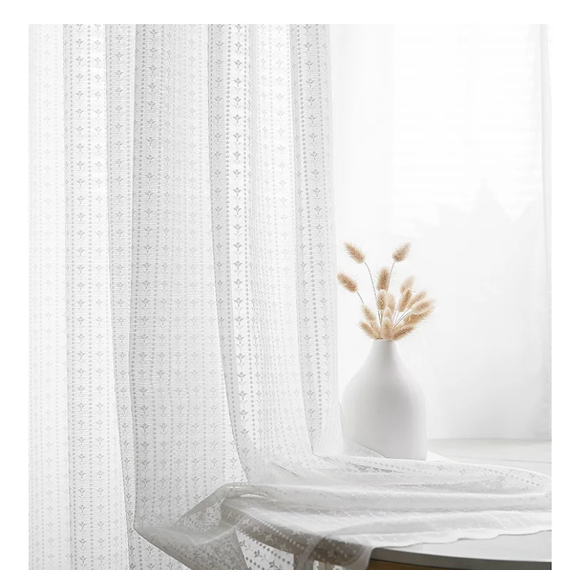 Korean White Embroidered curtain yarn for living room curtain bedroom balcony curtain  embroidered tulle custom curtain Sunshade