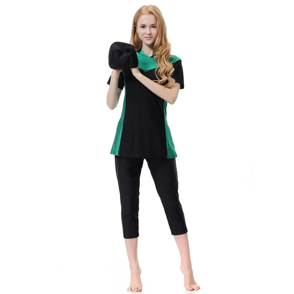

Middle Eastern Muslim Women's Swimwear Short Sleeve Cropped Pants Conservative Fashion Swimsuit Islamic Dubai Spa Clothing