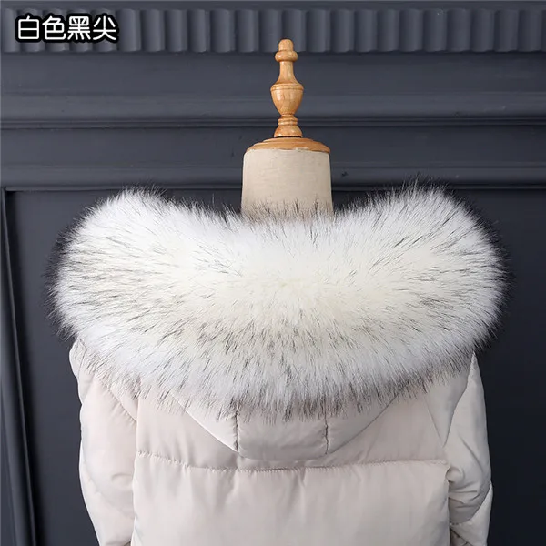 white with black Новое поступление, воротник из искусственного меха енота, зимний женский шарф, зимние куртки, капюшон, меховая декоративная шаль, разноцветное мужское пальто, меховой воротник, FY50 - Цвет: white with black