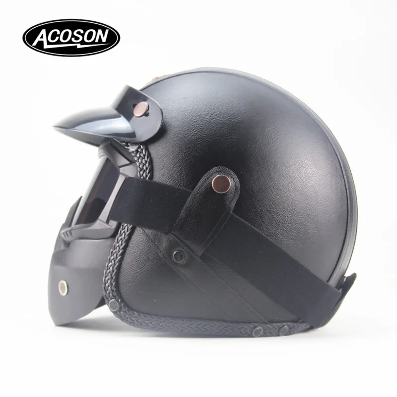 ПУ кожаные шлемы 3/4 Открытый мотоциклетный шлем винтажный мотоциклетный шлем с маской