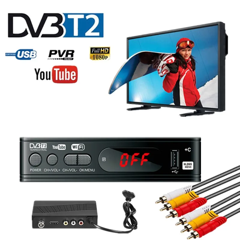 ТВ тюнер DVB T2 USB2.0 TV Box HDMI HD 1080P приемник спутниковый декодер встроенное руководство