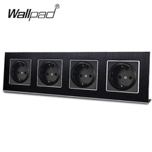 4 Way EU Socket Wallpad AC Aluminum Metal Frame 16A 300*86mm Schuko Quadruple Electrical Outlet Sockets with Claws 110V-250V