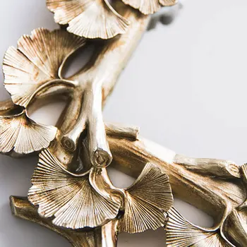 

1Pc Rectangular Gingko Leaf Retro Carved Tray Mirror Tea Fruit Dessert Coffee Dessert Table Storage Tray(Golden)