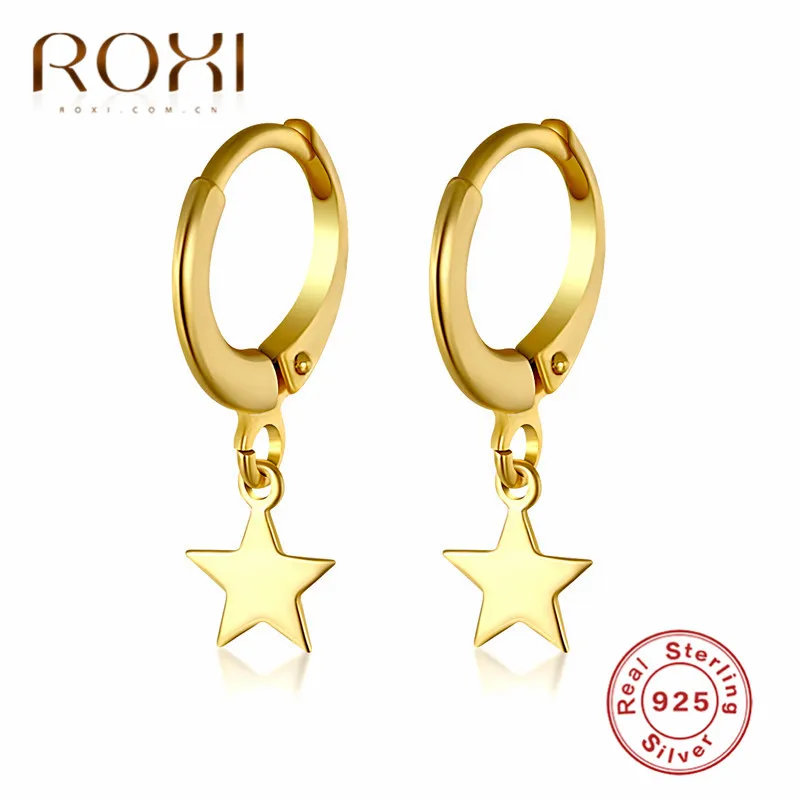 ROXI 925 пробы, серебряная звезда, подвеска, маленькие серьги-гвоздики для женщин, подарок, пятиконечная звезда, висячие серьги, очаровательные корейские серьги