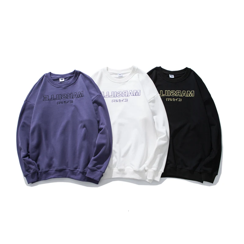 

2019 Autumn And Winter Men's New Casual Solid Color Letter Printing Round Neck Loose Temperament Trend Cotton Hoodies