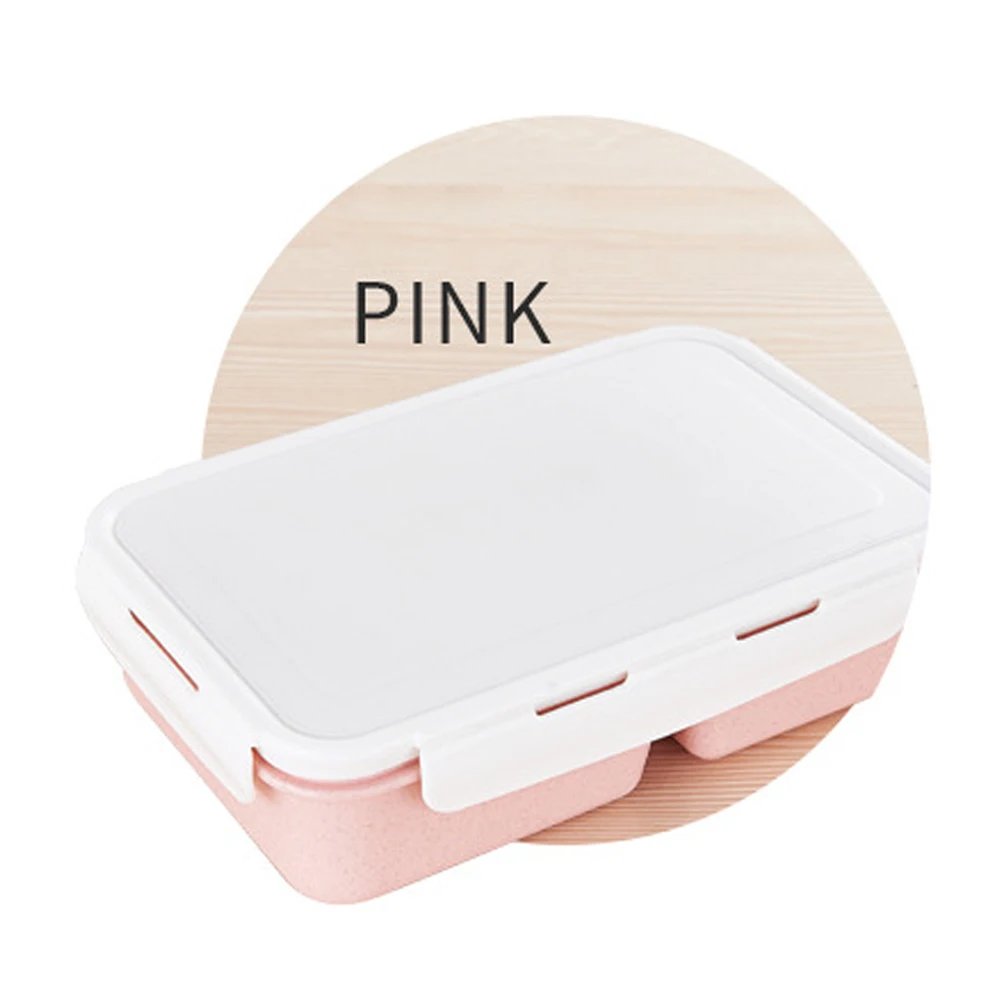 Pink Ланч-бокс из пшеничной соломы для работы, Ланч-бокс для столовой, Ланч-бокс с одноэтажным отделением, Ланч-бокс, квадратная коробка для обеда - Цвет: Pink