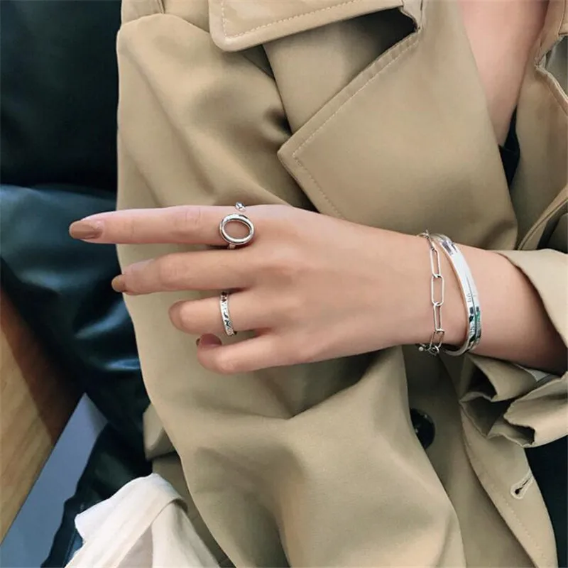 Ying vahine 925 пробы серебряные полые овальные Открытые Кольца для женщин