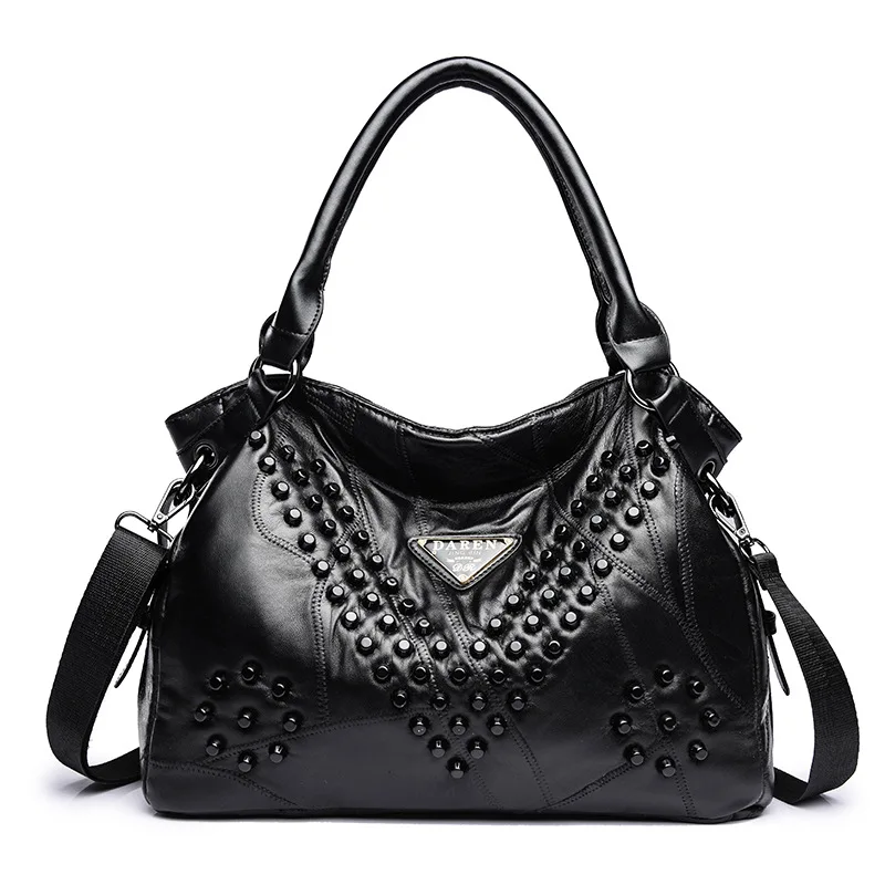 

2018 Autumn New Style Korean-style Versitile Fashion Simple Glorious WOMEN'S Leather Handbag Rivet Manufacturers Direct Selling