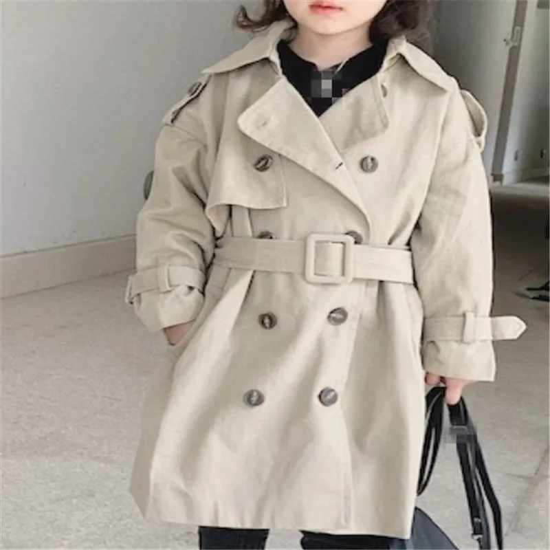 Beige Г. Осенние детские пальто детский Тренч для девочек ветровка с двойной грудью для мальчиков, верхняя одежда детская куртка плащ для девочек XXL - Цвет: Beige