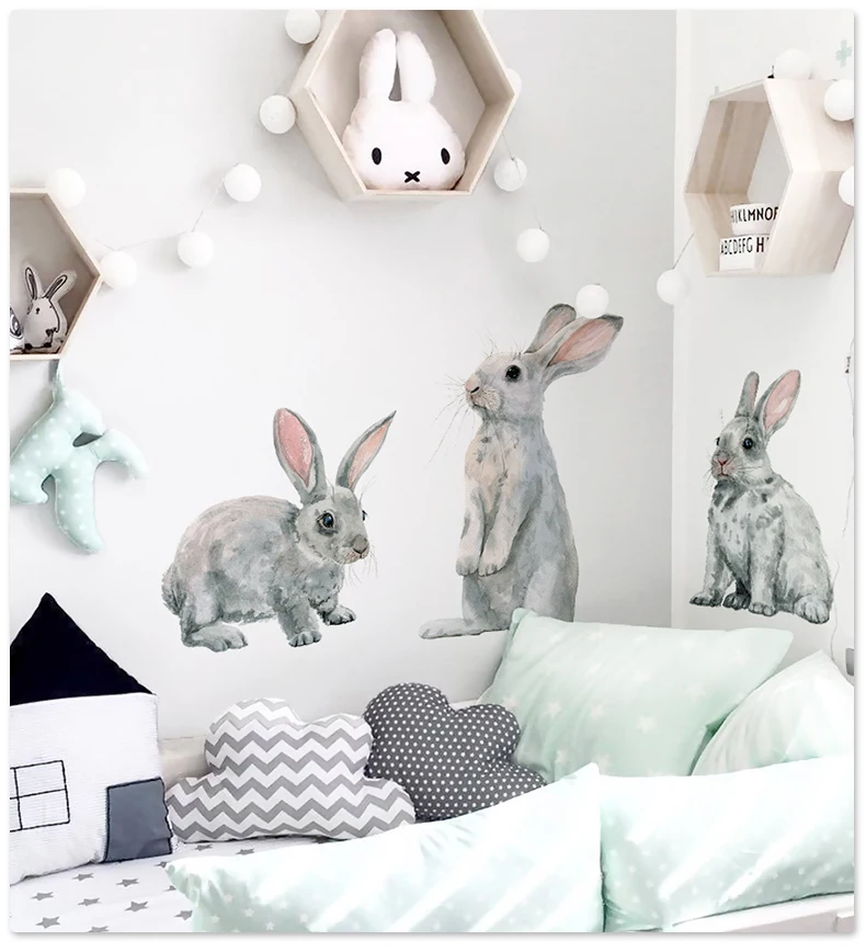 3 cute rabbits Wall sticker Children's kids room home decoration removable  wallpaper living room bedroom mural bunny stickers - AliExpress Home &  Garden