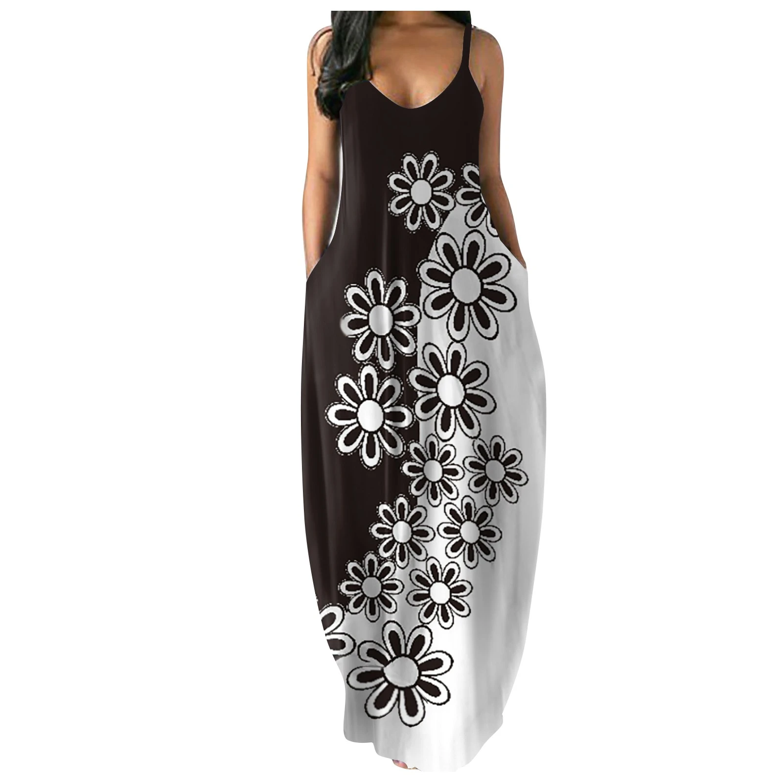 Las mujeres vestido camisola verano de las mujeres sin mangas de cuello en imprimir tanque Maxi Vestido largo de mujeres Vestidos|Vestidos| - AliExpress