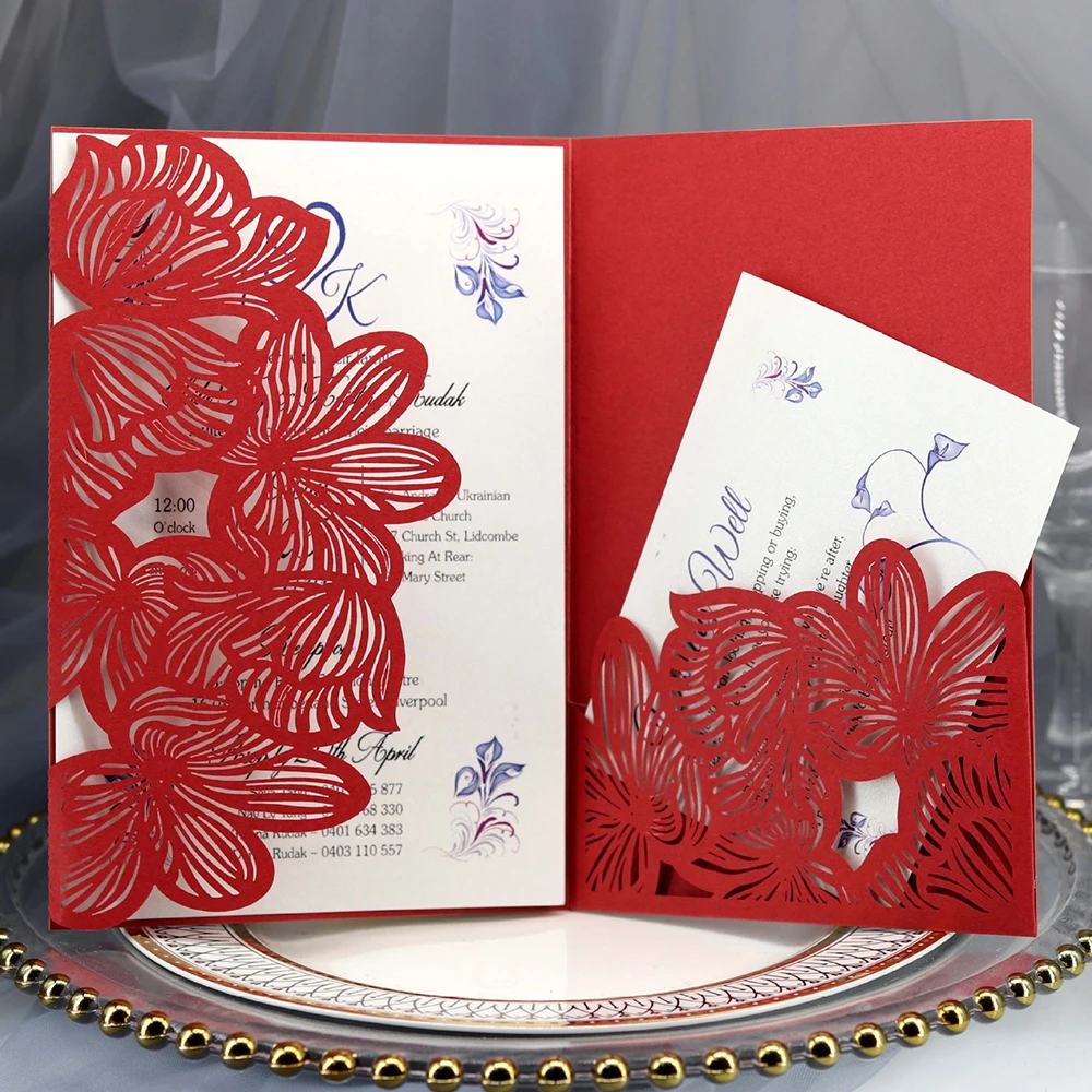  10pcs Wedding Invitations Lace Pattern Cards Laser Cut Paper Cards Announcement Greeting Postcards  - 4000444570500