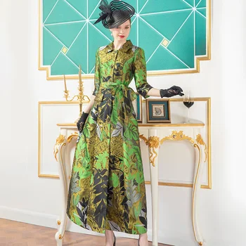 

2020 Autumn Jacquard Trench Coat for Women 2/3 Sleeve Slim Pockets Floral Plus Size Luxury Trench Women Down Outwear DZ1241