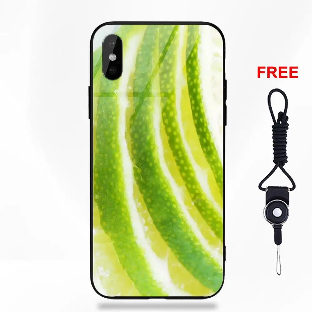 as picture Для Apple iPhone 5 5C 5S SE 6 6S 7 8 Plus X XS Max XR печать рисунок мягкий ТПУ оправа закаленное стекло фрукт Лайм зеленый лимон - Цвет: as picture