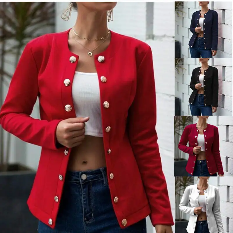 lower price  Hot New Casual Double Jacket Women Fall-Winter Jacket Long Sleeve Double Breasted Decorate Clothes 