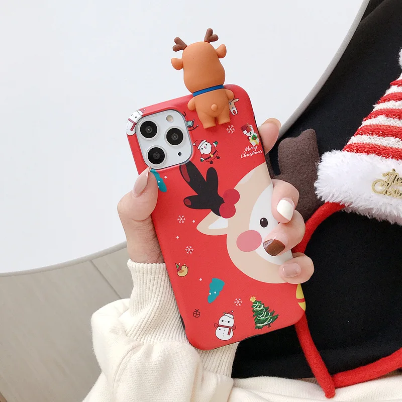 elk-5 Чехол для телефона с рождественским рисунком с милой куклой для iPhone XR 11 Pro XS Max 7 8 6 силиконовый матовый мультяшный чехол креативные подарки - Цвет: elk-5
