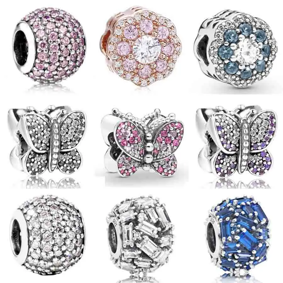 

Pink & Blue Sparkle Flower Dazzling Butterfly Chiselled Elegance Charms Fit Pandora Bracelet 925 Sterling Silver Bead Jewelry