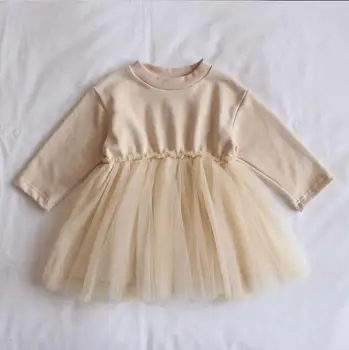 

2020 Korean Style Girls Patchwork Dress Fashion Cotton Mesh Spring Girls Dresses 1-6 Years PY487