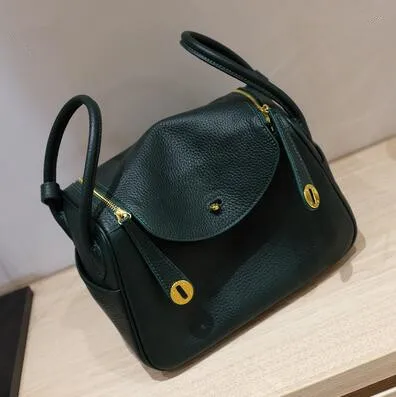 Dark Green Новая коробка корова натуральная кожа доктор известный бренд дизайнер женские повседневные сумки на плечо Твердые вместительные сумки - Цвет: Dark Green