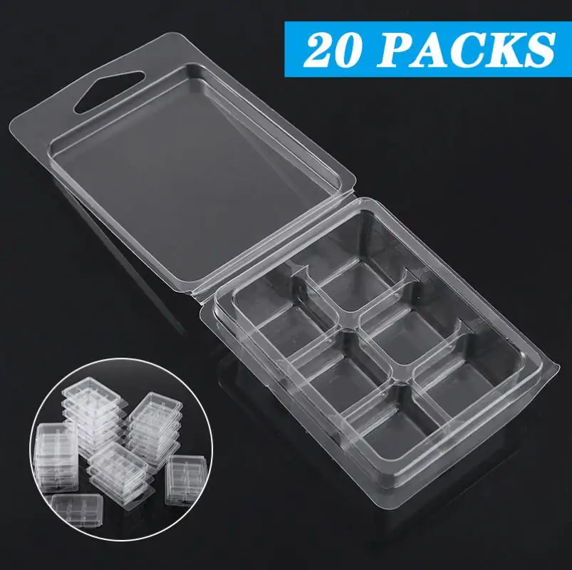 60 Pcs Wax Melt Molds 3 Shapes Cube Round Heart Candle Wax Molds Kit 6 Cavity Clear Plastic Clamshell Mould Tray for Candle Making and Soap Wax Melts