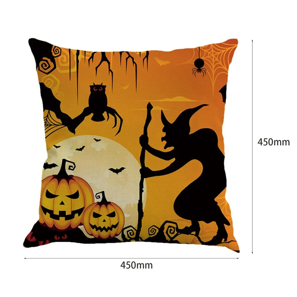 Halloween Pillowcase Cushion Cover Printing Square Pillow Case Black Night Mysterious Night Witch Pumpkin Bat Spider