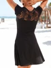 Black Back Elegant Lace Panel Dresses Women Summer Patchwork Classic Round Neckline Short Sleeve A-Line Beach Style Mini Dress ► Photo 1/4