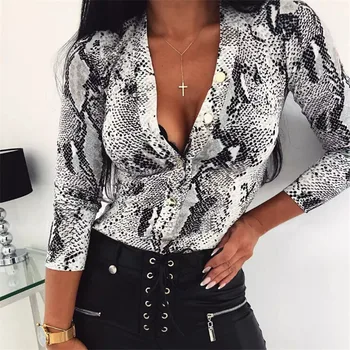 

Women Sexy Long Sleeve Leopard Bodysuit Deep V Neck Tops Leotard Jumpsuit Bodycon Romper Autumn Outfits