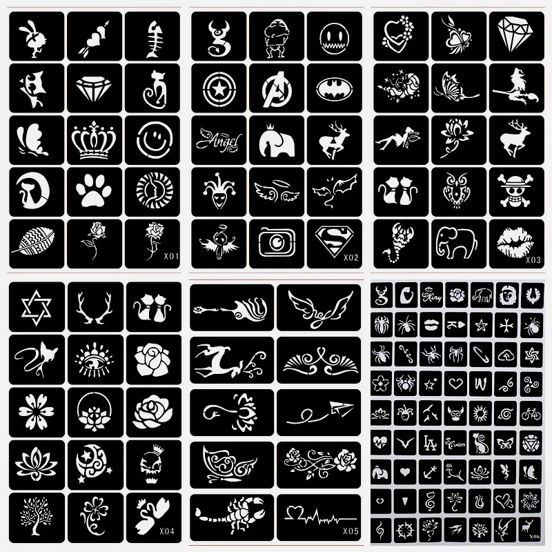 208pcs Small Design Henna Tattoo Stencils Set for Women,Kids Glitter Tattoos Drawing Template for Body Paiting 10 Sheet