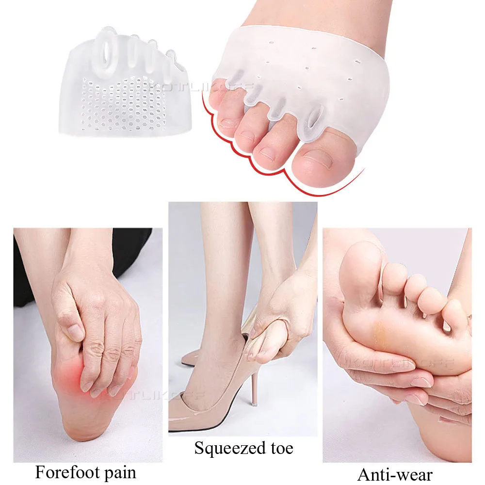 Silicone Forefoot Pads Toe Separator Cushion Pad Pain Relief Shoes Insoles Finger Toe Hallux Valgus Corrector Gel Pads Foot Care