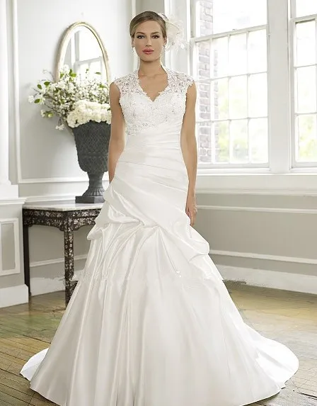 

vestido de noiva free shipping bridal gown 2015 a-line satin flare features soft ruching curve enhancing pleating wedding dress