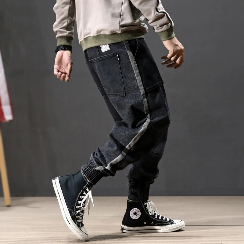 

Korean Style Autumn Fashion Men Jeans Loose Fit Stripe Designer Harem Pants Slack Bottom Streetwear Hip Hop Jogger Jeans Men