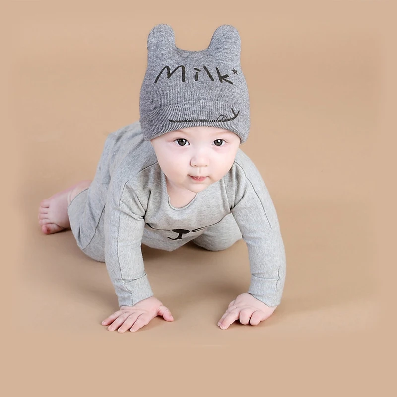 4 Colors Newborn Baby Winter Hats Children Cute Letters Cartoon Cat Ears Beanie Hat Cap Boys Girls Muts Photo Props | Детская одежда и