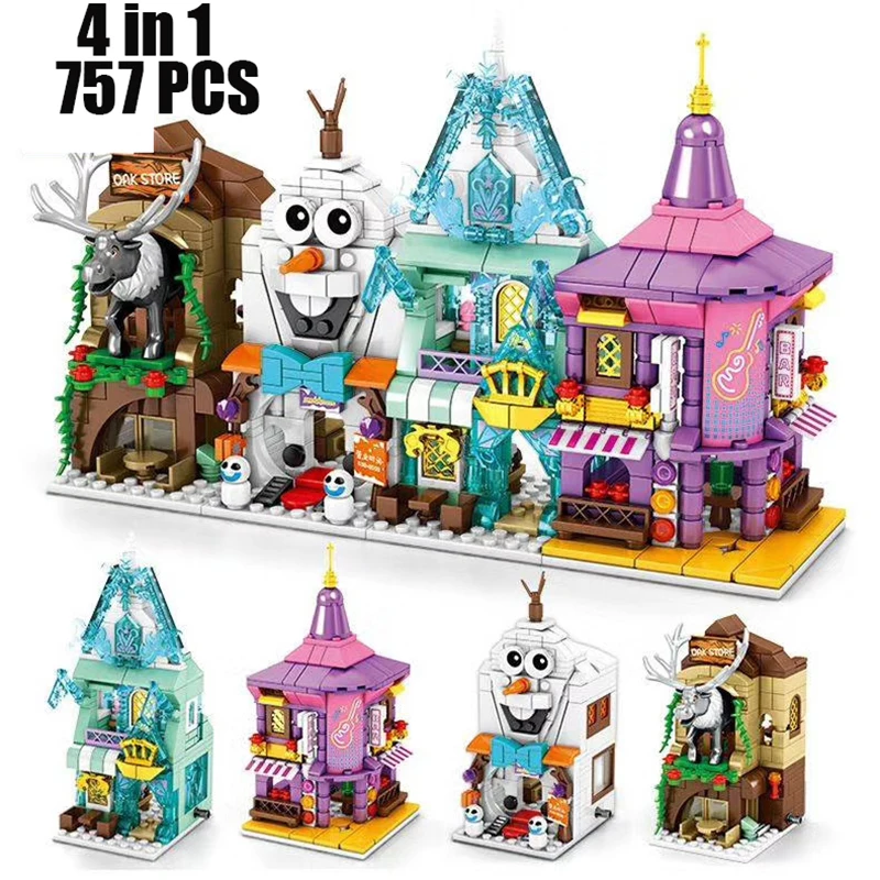 

new Disney ice and snow princess Castle street view snow Castle 4 in 1 block toy Classic Movies Model Kids Toys For Gift