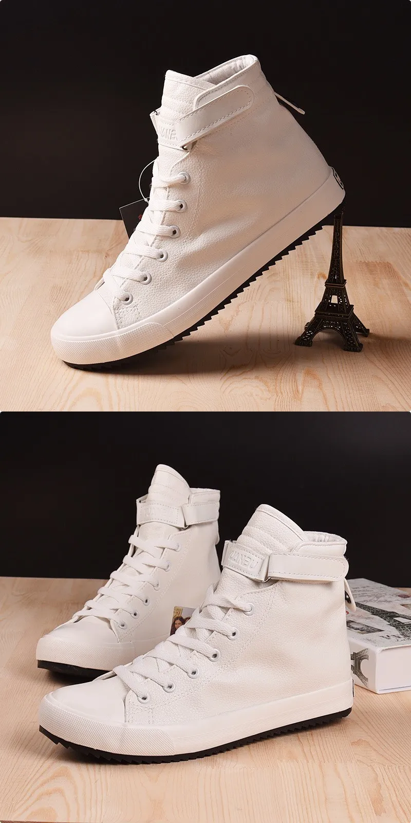 Black White High Top Sneakers Men Ankle Boots Comfort Leather Shoes Men Casual Trainers Elevator Shoes for Men Flats 3cm 8cm