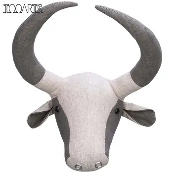 

Tooarts Buffalo Head Wall Hanging Cartoon Animal Head Wall Decor Room Decoration Quality Cotton Hemp Ornament Gift for Child