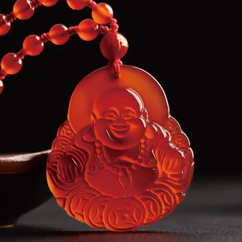 

Natural Red Agate Maitreya Buddha Pendant Chalcedony Beads Necklace Jewellery Fashion Accessories Hand-Carved Man Woman Amulet