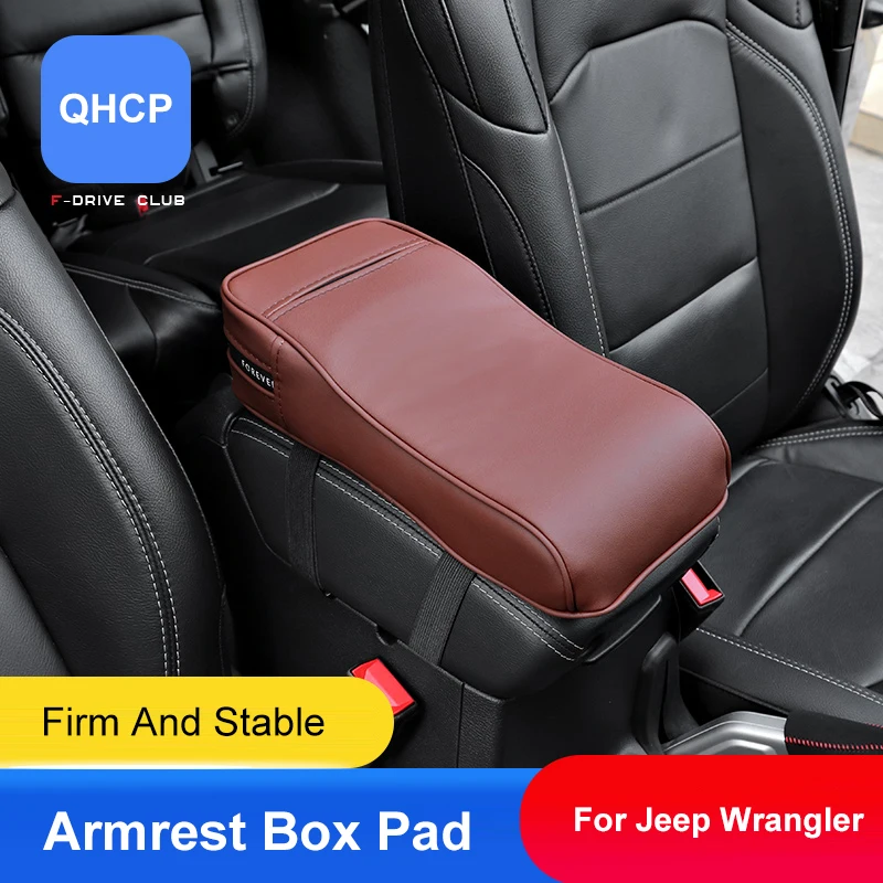 

QHCP Car Armrest Microfiber Leather Pad Auto Armrests Car Center Console Arm Rest Seat Box Pad For Jeep Wrangler JL 2018-2021