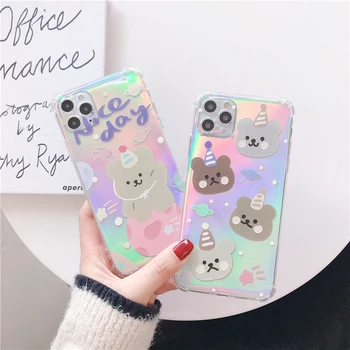 

Cute Cartoon Bear Laser Card Phone Case for iPhone 11Pro Max case for iPhone X XR XS Max 7 8 Plus Luxury Transparent soft case