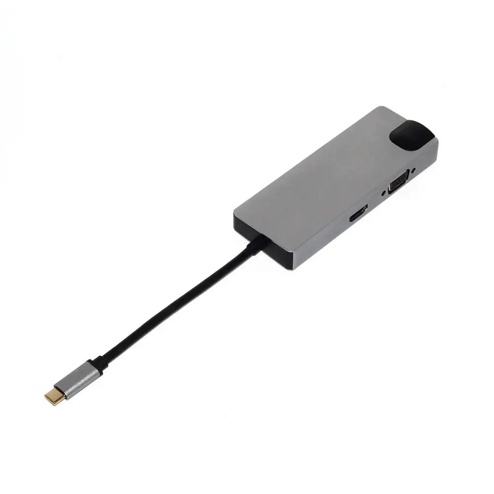 Черный 8 в 1 type C-2USB SD Micro SD LAN VGA HDMI USBC адаптер концентратор Расширение PD зарядная док-станция 1000 Мбит/с Rj45 OTG дисплей - Цвет: Черный