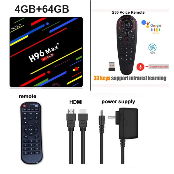 4G 64G G30S H96 MAX Plus Android 9,0 ТВ приставка Rockchip RK3328 4 Гб ОЗУ 64 Гб ПЗУ 4 к H.265 USB3.0 BT4.0 2,4G 5G Wif телеприставка - Цвет: 4G 64G G30S